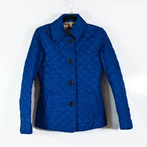 Burberry Brit Women's Button Front Collared Quilted Lightweight Jacket Blue XS thumbnail 1