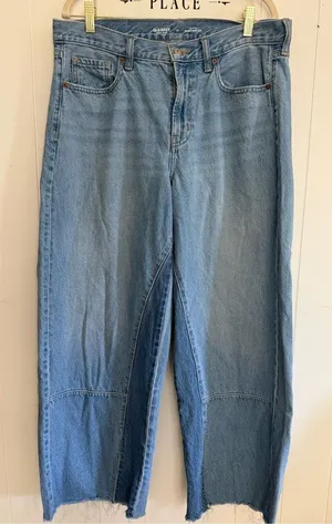Old Navy High Rise Baggy Light Wash Wide Leg Jeans with Frayed Hem thumbnail 1