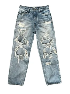 Moussy Women’s High Waisted Straight Leg Distressed Light Wash Jeans Size 26 thumbnail 1