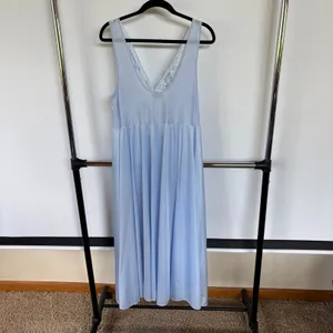 Vintage Sky Baby Blue Cinderella Silky Lace Maxi Slip Dress Miss Elaine XL thumbnail 3