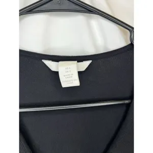 H&M Size 4 Black Blouse Dress Half Sleeve Mid Length V Neck Casual Button Down thumbnail 5
