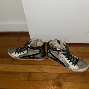 Golden Goose High-Top Sneakers in Gray & Green Sparkles thumbnail 6