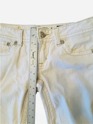 Miss Me Jeans White Cuffed Capri Cropped Jeans Embellished Pockets Women’s Sz 28 thumbnail 11