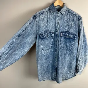 Vintage 80s Levis Sportswear Acid Wash‎ Denim Button Up Shirt Small Sequin Bow S thumbnail 7