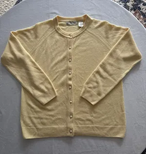 Studio Works Vintage Butter Yellow Cardigan with Faux Pearl Buttons thumbnail 1