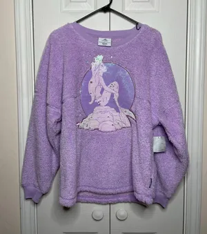 NEW Disney The Little Mermaid Ariel Purple Fuzzy Spirit Jersey Top Size Small thumbnail 1