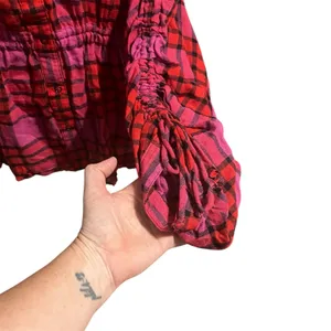 Free People Women's Pink Red Plaid Wool Blend Pacific Dawn Shirt Sz L Flannel thumbnail 6