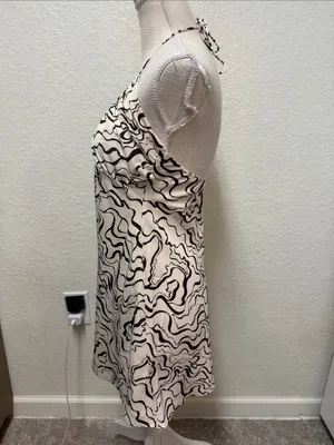 Abercrombie & Fitch Cream Halter Dress with Dark Brown Abstract Swirl - Small thumbnail 10