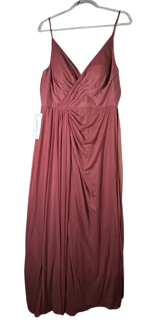 Azazie Evalin Chiffon Bridesmaid Dress Desert Rose Pink Size A14 Formal Maxi New thumbnail 1