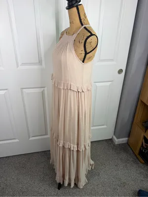 Listicle Size S Beige Ruffle Tiered Boho Maxi Dress Rayon Blend thumbnail 10