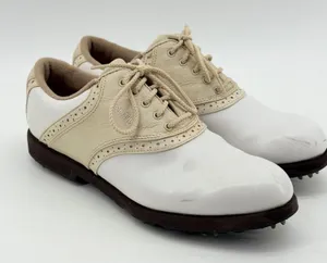 FootJoy 48709 Womens White Tan Leather Saddle Golf‎ Shoes Size 8 M thumbnail 1