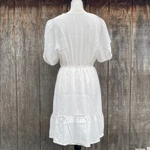 Cupshe White Knot Front Short Sleeve Tiered Mini Dress Size M thumbnail 3
