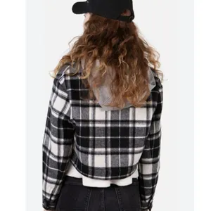 Zara Black and White Plaid Cropped Bomber Jacket thumbnail 5