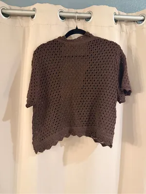 Source Unknown Brown Open Crochet Short-Sleeve Sweater Cardigan thumbnail 2