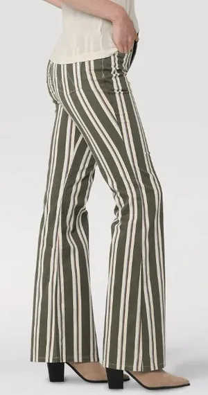 Wrangler NWT Fierce Moss Green Striped Flare Western Cowgirl‎ Boho Pants thumbnail 1