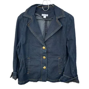 Joan Rivers size M dark wash rushed waist shoulders denim jacket. thumbnail 1
