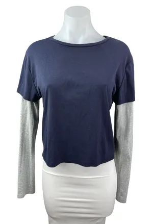 Edikted Women's Navy Blue Long Sleeve Basic Cropped T Shirt Tee Top Size XL thumbnail 1