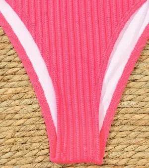 Rib Knit V Wired Plain 2 Piece Set Bikini Pink thumbnail 4