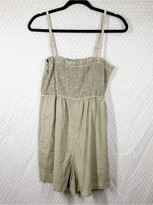 Anthropologie Pilcro Olive Green Smocked Pocket Romper thumbnail 2