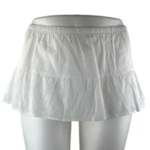 NEW Edikted White Floral Eyelet Embroidered Low Waist Mini Flared A-Line Skirt L thumbnail 1