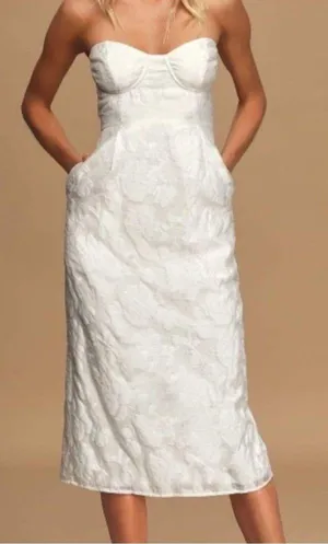 Lulus From this Day White Floral Jacquard Strapless Midi Dress thumbnail 2