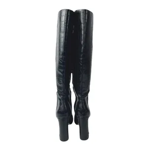 Circus by Sam Edelman Black Croc Leather Zip Up Heeled Knee High Boots Size 5.5 thumbnail 3