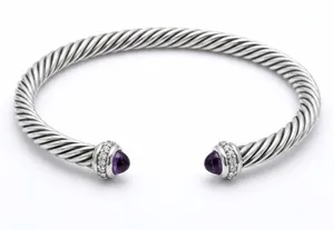 Silver Cable Bracelet with Amethyst Accents thumbnail 1