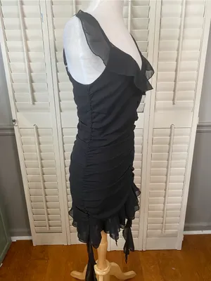 Justify Black Ruffled V-Neck Mini Dress with Sheer Ties thumbnail 7