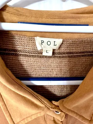 POL Oversizex Lightweight Button-Up Shirt in Camel and Embroidered Size L thumbnail 4