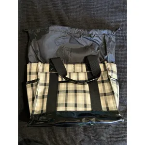Koko Plaid Insulated Lunch Tote Bag Tan/Blk‎ Pockets Cinch Close Extension thumbnail 6