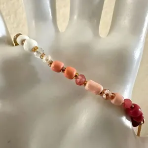 Anthropologie Serefina pink yellow beaded stretchy bracelet thumbnail 4