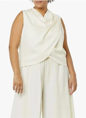 NWT TEREA 4X Women's Sienna Cowl Neck Draped Top in Gardenia Off White Color‎ thumbnail 1