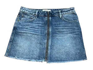 We The Free People‎ Zip It Up Mini Denim Skirt Size 29 Raw Hem Cotton Summer thumbnail 1