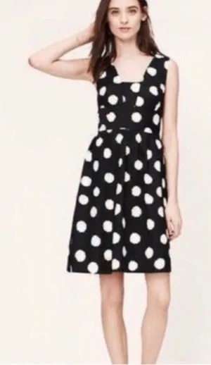 Ann Taylor Loft Black‎ Ivory Polka dot dress Sz 8 Cocktail Sleeveless Officecore thumbnail 1