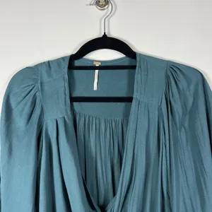 Free People Draped Cowl Neck Poet‎ Blouse Top Silky Flowy Blue Boho Romantic XS thumbnail 3