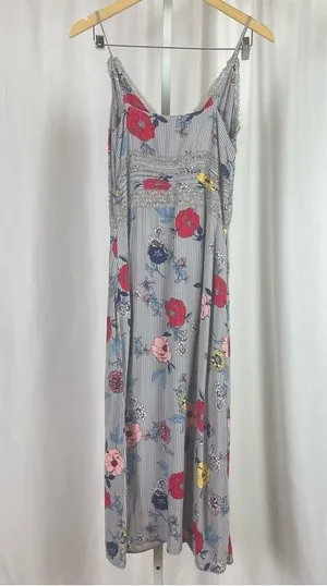 Faveur Medium Retro Floral Stripe Lace Midi Dress Formal Casual Spring Summer thumbnail 2