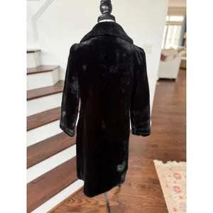 Vintage Black Faux Fur Mid Length Overcoat Mob Wife Glam Winter thumbnail 3