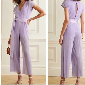 Alice + Olivia Mitsue Plissé Jumpsuit 2 Lilac Pleated Wide Leg Belted thumbnail 2