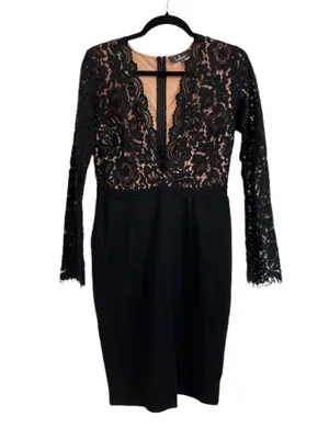Lulu's Black Lace Long-Sleeve Bodycon Dress Sz L New Cocktail Party Dress thumbnail 5