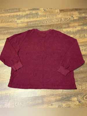 Aerie Sherpa Henley Sweatshirt Womens XXL Oversized Fleece Red Deep Cherry thumbnail 10