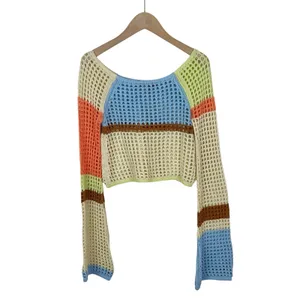 Urban Outfitters Chloe Color Block Cropped Open Knit Crochet Sweater Size Small thumbnail 3