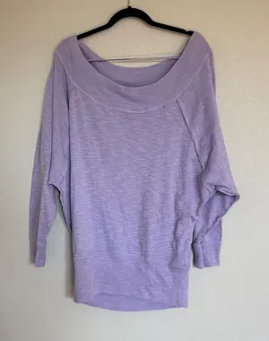 We The Free Free People Lavender Slub Knit Dolman Sleeve Boat Neck Top Medium thumbnail 1