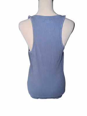 Aerie Blue Ribbed Button-Front Henley Scoop Neck Tank Top Women's Size M thumbnail 3