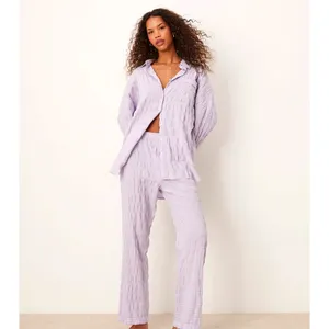 Free People Textured Pajama Shirt Mini Dress Loungewear in Lilac Medium thumbnail 4