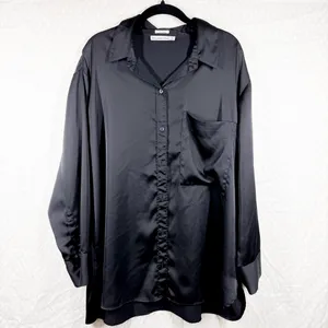 Abercrombie & Fitch Black Satin Long Sleeve‎ Button Down Top thumbnail 2