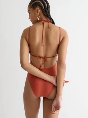 J.Crew Strappy Plunge One Piece Swimsuit | Beaded Detail Swimwear thumbnail 2