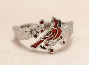 Silver Red Elegant Vintage Antique Cardinal Ring thumbnail 1