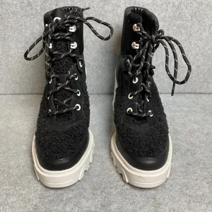 Sorel Brex‎ Boot Lace Women's Sz 8.5 Black White Waterproof Shearling Chunky NWT thumbnail 1