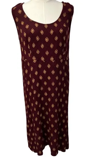 Vintage Rabbit Rabbit Rabbit Rayon Slip‎ Dress Womens M USA Made Maroon Gold thumbnail 1