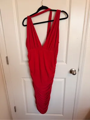 Club L London Red Plunge Ruched Dress Size 12 thumbnail 2